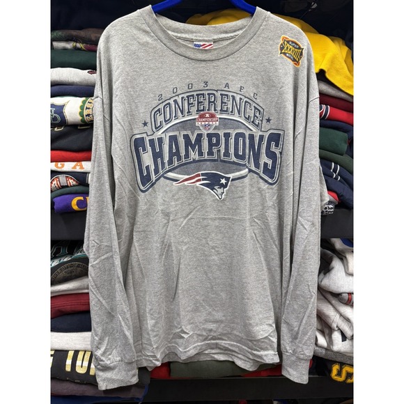 NEW ENGLAND PATRIOTS Shirt Mens XL Gray 2003 Conference Champions Vintage NFL - Picture 1 of 7